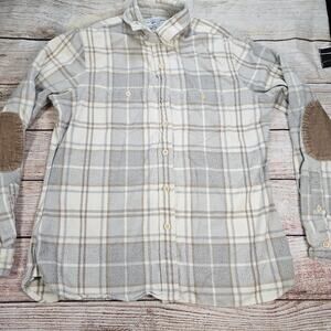 Red Feather Flannels Guideboat Co Cotton Plaid Shirt Womens Size S Elbow Patch